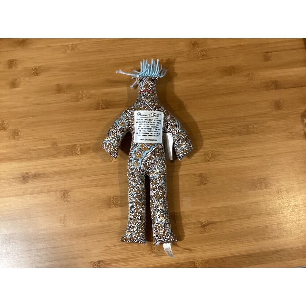 NWT ~ "DAMMIT DOLL" ~ Brown/blue Paisley 13" Blue Hair Stress Relief